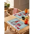thumbnail image 5 of Placemats Set of 6, Christmas Gnomes Woven Placemat, Linen Place Mats for Kitchen/Dining Tables, Teal Wooden Vintage Snowflake Washable Table Mats for Party, 5 of 8