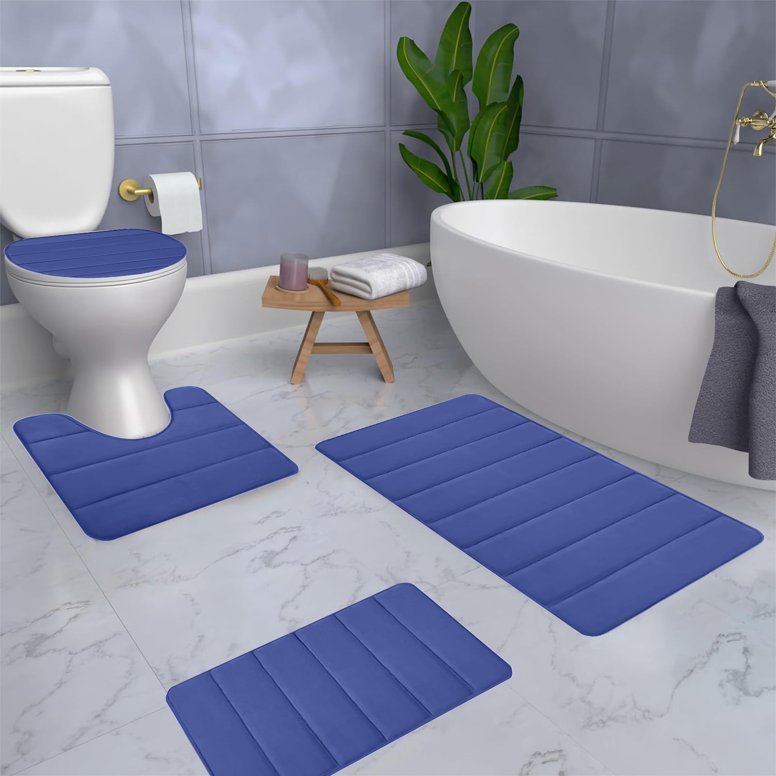 Dmlowu Bathroom Rug Set 4pc Soft Thick Bathroom Rugs Quicker Dry Non Slip Bath Mats for Bathroom Luxury Comfortable Shower Mat for Home Hotel