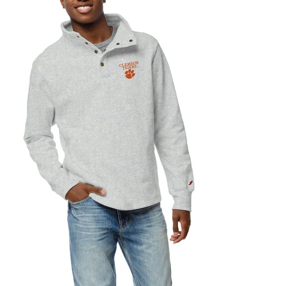 Men's League Collegiate Wear Ash Clemson Tigers 1636 Fleece Quarter-Snap Pullover Sweatshirt