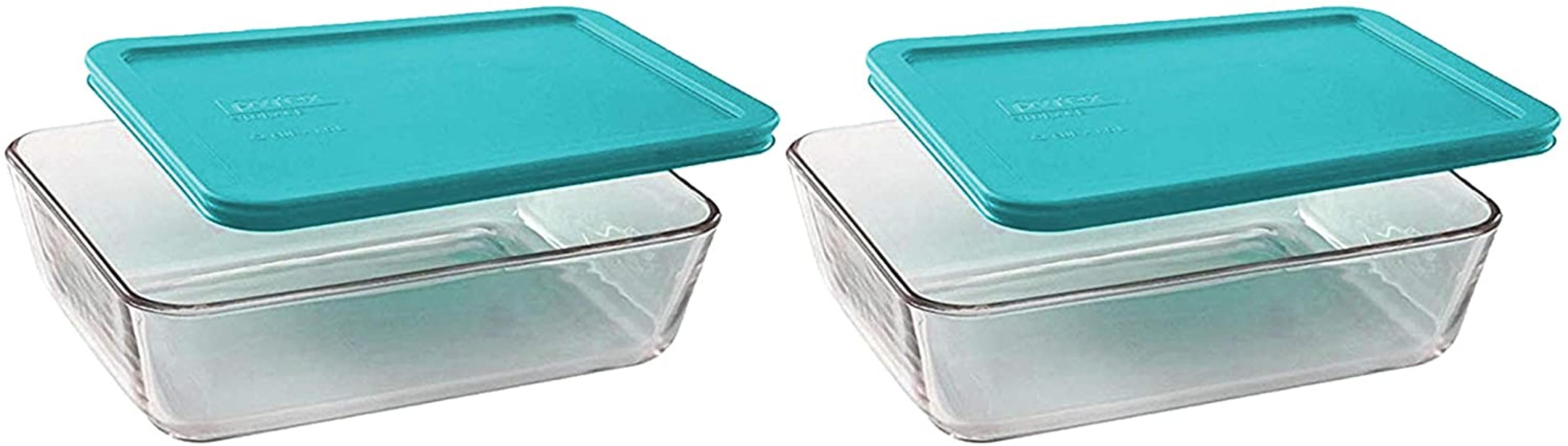 Pyrex Basics Clear Glass Food Storage Dishes, 2 (6Cup) Oblong Dishes