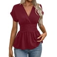 thumbnail image 3 of Avtoify Women's Peplum Stripe Puff Sleeve Casual Shirt Top Short Sleeve V-Neck Top/Shirt Women's Top, 3 of 7