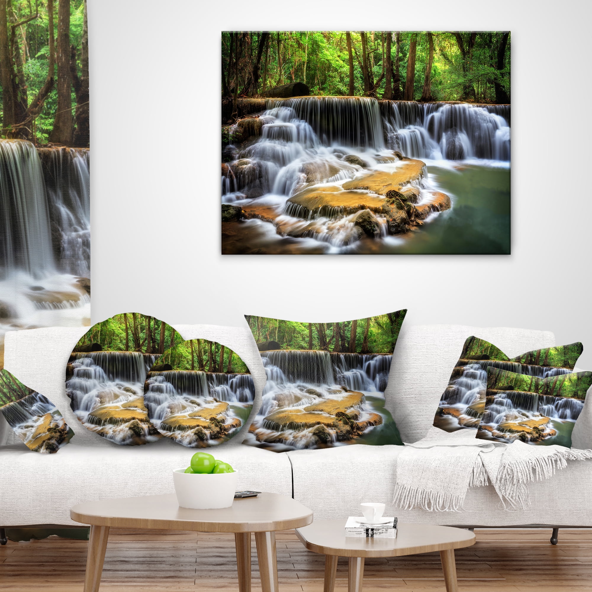 Designart Level Six of Huai Mae Kamin Waterfall - Throw Pillow - 16x16