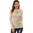 thumbnail image 1 of Women's Cowl Neck Long Sleeves Buttons Decor Ruched Top, 1 of 6