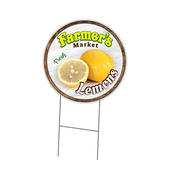 SignMission Corrugated Plastic Sign With Double Sided Image 16" Circular - Farmer's Market Lemons | Coroplast Yard Sign With Stake |  Made in the USA