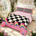 thumbnail image 2 of Manfei Modern Checkered King Size Comforter Sets,Geometric Check Comforters King Size,Black White Pink,Pink Reversible,3 Pieces,1 Comforter and 2 Pillowcases,3 Pieces,1 Comforter and 2 Pillowcases, 2 of 7