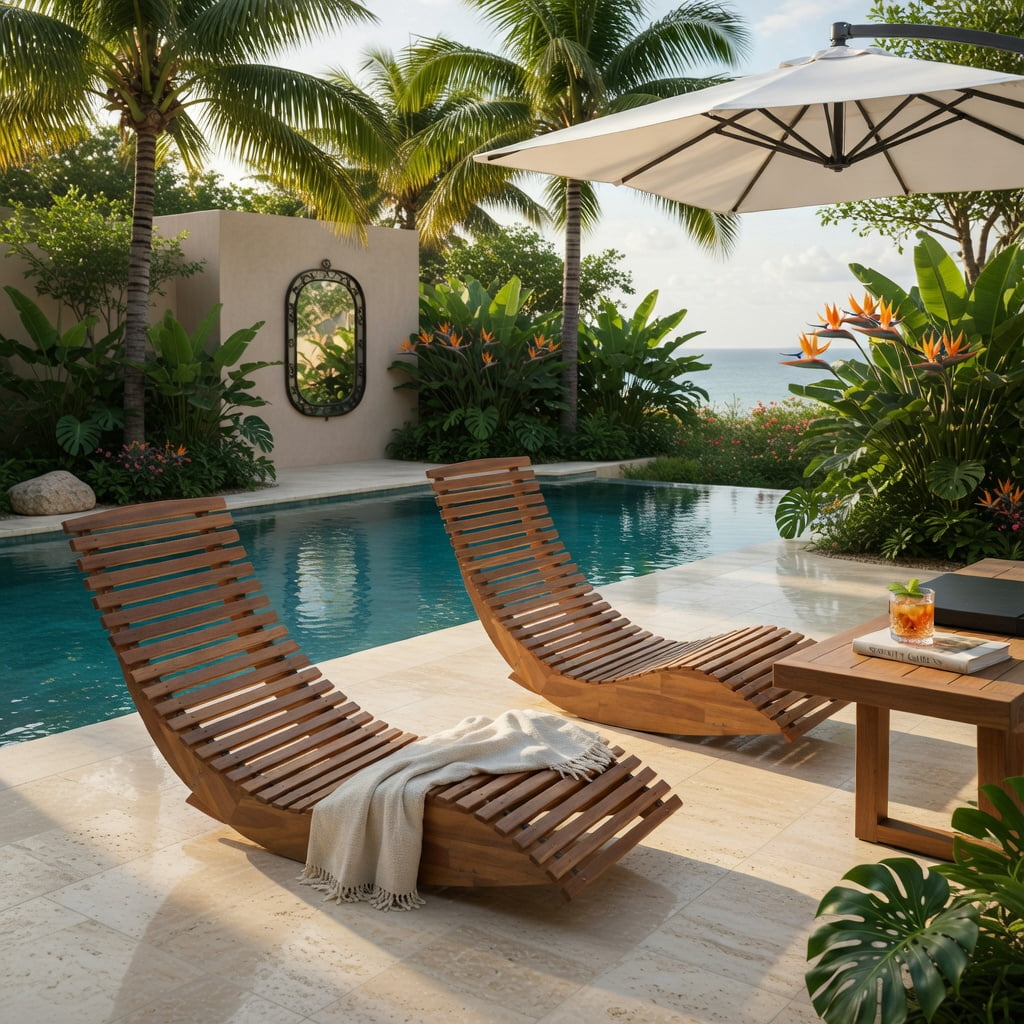 Hommoo Outdoor Acacia Wood Rocking Chair, High-Back, Wide Slatted Seat, Perfect for Patio, Porch & Garden, Natural