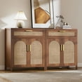 thumbnail image 6 of Sideboard Buffet Cabinet with Rattan Doors, Accent Storage Cabinet with Drawers and Shelves, Wood Coffee Bar for Kitchen Dining Living Room,Walnut, 6 of 10