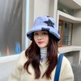 thumbnail image 3 of hirigin Adult Plush Bucket Hat Winter Warm Star Print Fluffy Fisherman Cap for Women Men Travel Beach, 3 of 4