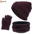 thumbnail image 2 of Spencer Winter 3PCS Beanie Hat Gloves Scarf for Men and Women, Knit Fleece Lined Warm Touchscreen Gloves Beanie Infitiny Scarf Set (Wine Red), 2 of 10