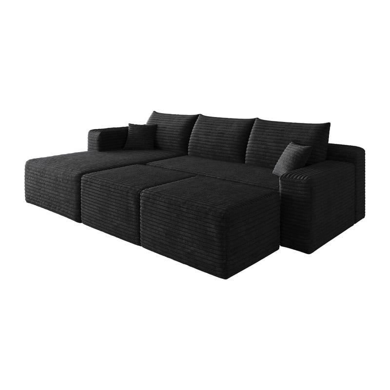 94'' Cloud Sectional Sofa with 2 Ottomans, Modular Upholstered Sofa Couch with Deep Seat, Plush Corduroy Fabric U Shaped Sofa for Living Room, Left Facing Chaise