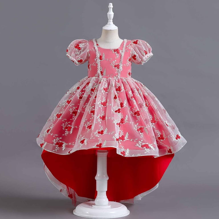 Odeerbi Girls Dresses Flower Girl Dress Children Baby Middle-aged  Children's Embroidered Gauze Dress Princess Dress