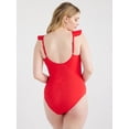 thumbnail image 4 of Time and Tru Women's and Women's Plus Solid Ruffle Sleeve One Piece Swimsuit, Sizes S-3X, 4 of 5