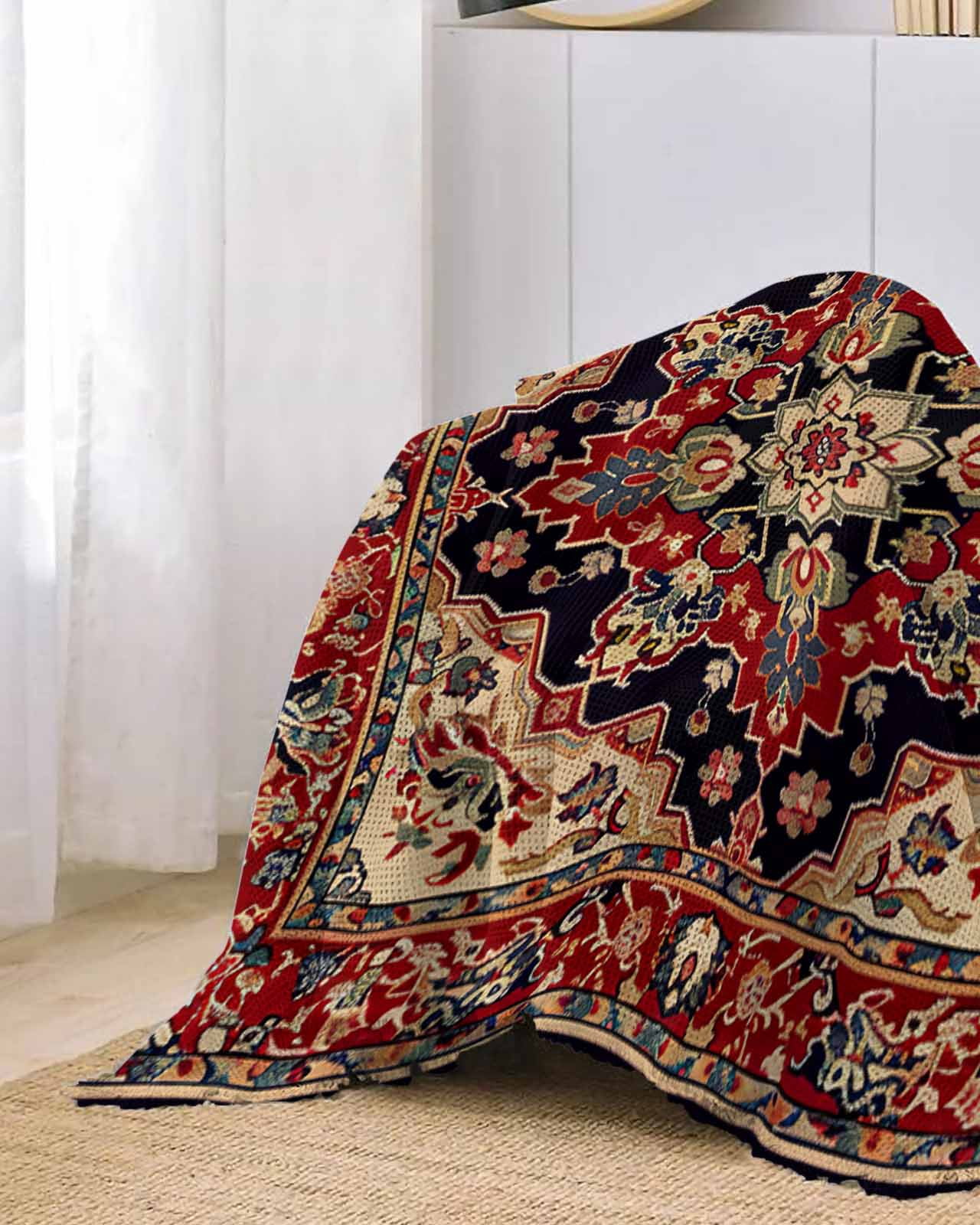 Red Bohemian Mandala Flower Sofa Couch Covers for Dog,Washable Sectional Couch Slipcovers for Loveseat with Tassels,Western Rustic Tribal Medallion Non Slip Sofa Throw Cover Blanket Large 71x102