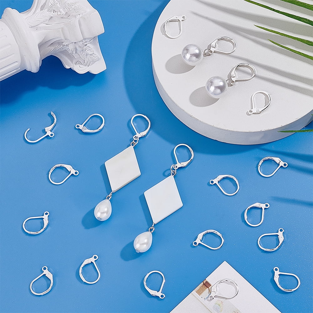 1 Box 200Pcs Leverback Earring Hooks 925 Sterling Silver Plated Brass French Earring Hooks Clasp Clip Ear Wire for Dangle Jewelry Making DIY Findings