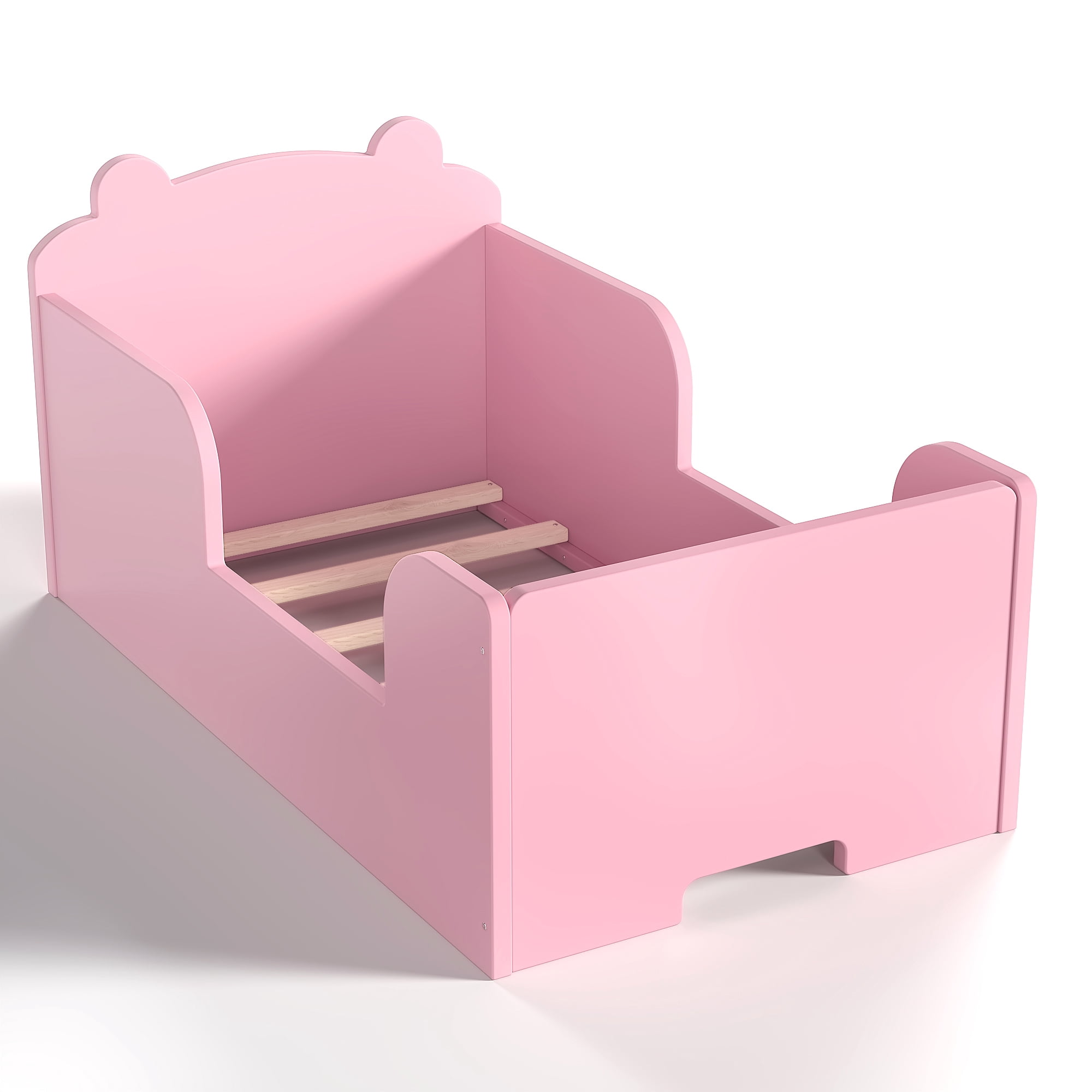 Jopath Toddler Floor Bed Frame, Cot Bed with Bear Shape Toddler Bed for Boys and Girls Pink