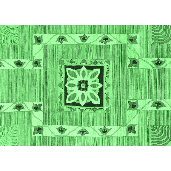 Ahgly Company Indoor Rectangle Abstract Emerald Green Modern Area Rugs, 6' x 9'