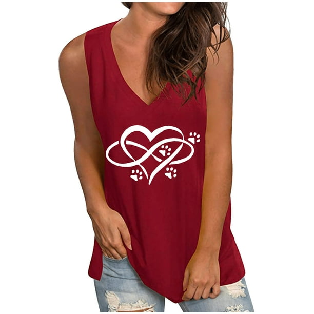 Gym Tank Tops for Women, Womens V-Neck Heart Print Shirts Summer Loose Casual Sleeveless Tank Tops de Verano para Mujer - Walmart.com