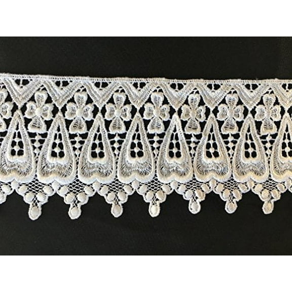 White, Off White 4" Wide Embroidered Venise Lace Trim for Bridal DIY Sewing