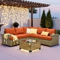thumbnail image 3 of Ovios 6-Piece Outdoor Patio Furniture Set with Solar-Powered Lighted Coffee Table, All-Weather Wicker L-Shaped Sectional Sofa, Orange Red, 3 of 8