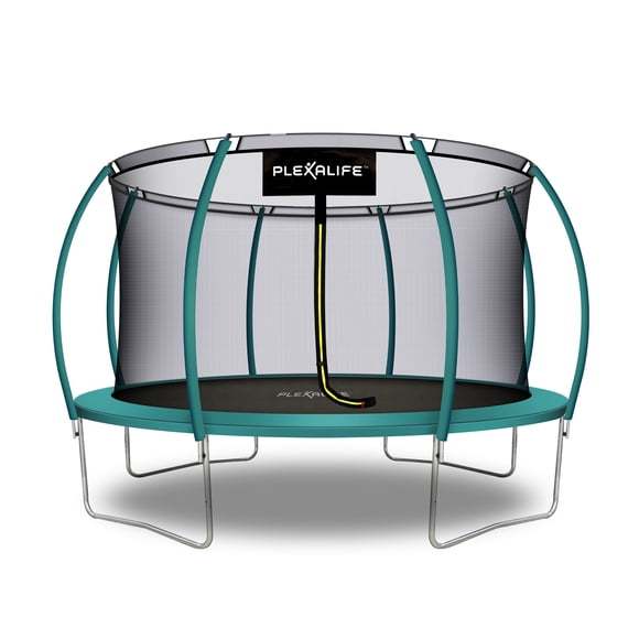 Plexalife Pumpkin-Shaped Outdoor Trampoline Set with Premium Top-Ring Frame Safety Enclosure, 14 FT - Dark Green