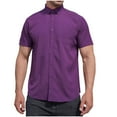 thumbnail image 2 of HAPIMO Men's Loose Cotton Linen Shirts with Pocket Fashion Lapel Pullover Sale Clothing Solid Tees Summer Hawaiian Beach Button Short Sleeve Shirts Purple XXXXXXL, 2 of 3