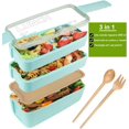 thumbnail image 2 of Lunch Box, Fiambrera Bento Box de Almuerzo Contenedor Bundle Divider Estilo, Con Una Bolsa de Almuerzo, Lonchera Contenedor Cubiertos Incluidos, Eco Friendly, Caja Almuerzo Verde+Negros, 2 of 4