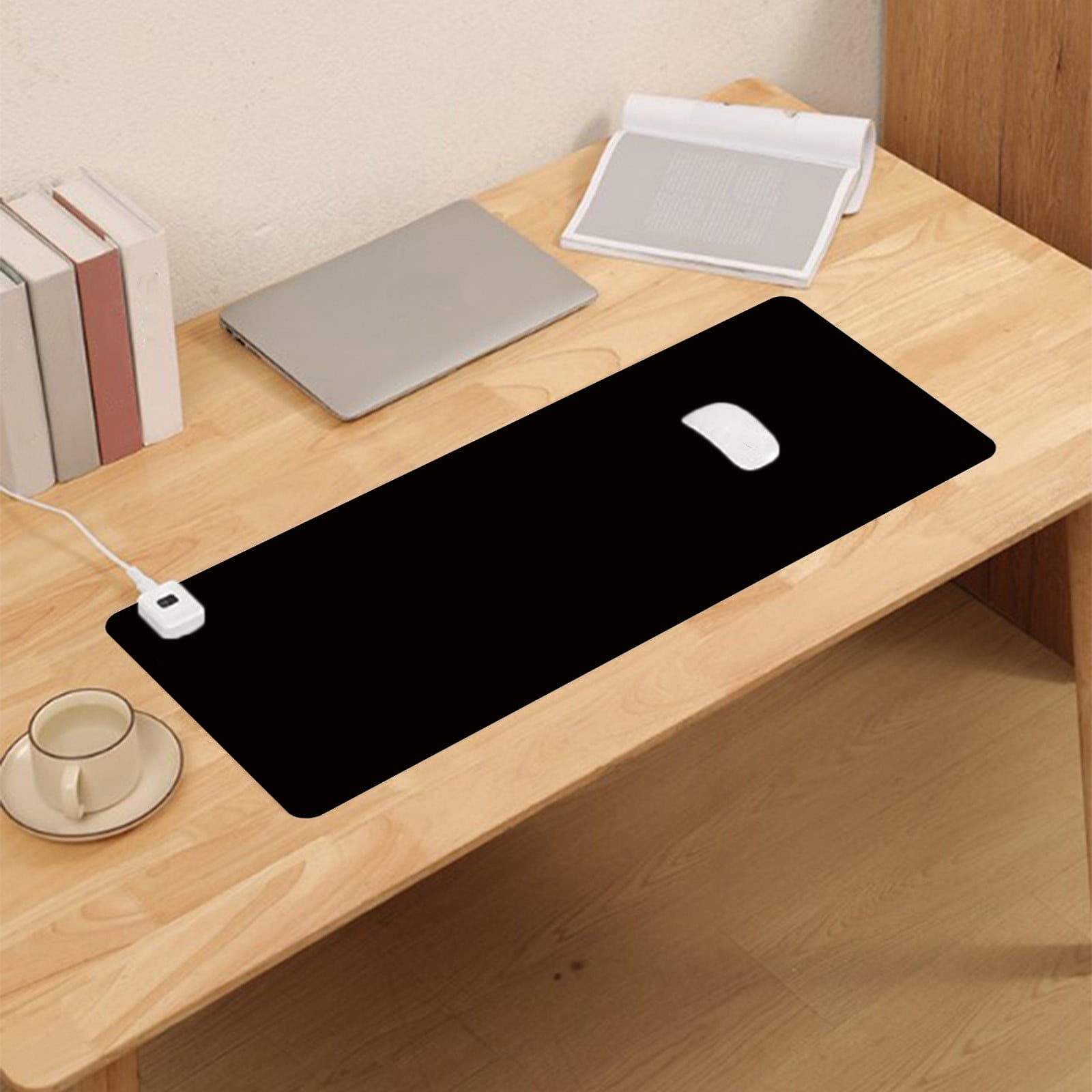 Kafsov Multifunctional Warm Desk Pad with 3-Speed Heating, Waterproof Mouse Pad Foot Warmer, Black/Gray/Pink, 24x14 Inch, Timer Off, Extended Edition Gaming Mat, Perfect Winter Essential Gift Black