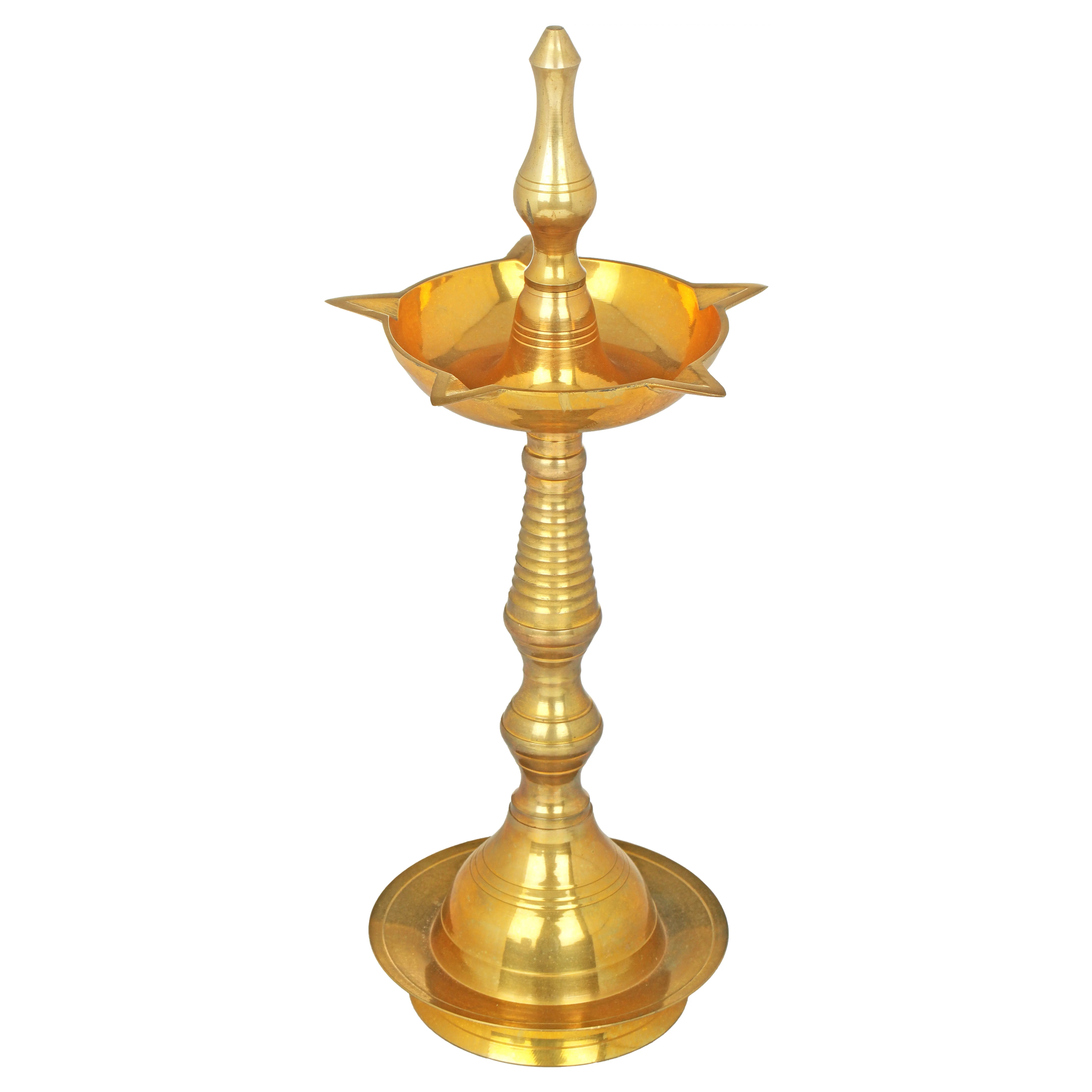 12" Brass Five Wicks Kuthu Vilakku Puja Lamp - Handmade Oil Ghee Ritual Home Decor Lighting