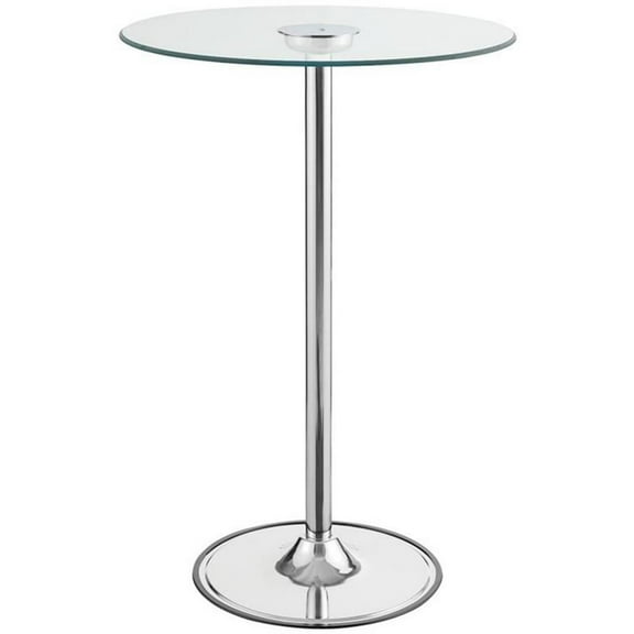 Pemberly Row 28" Contemporary Round Glass Top LED Pub Table in Chrome