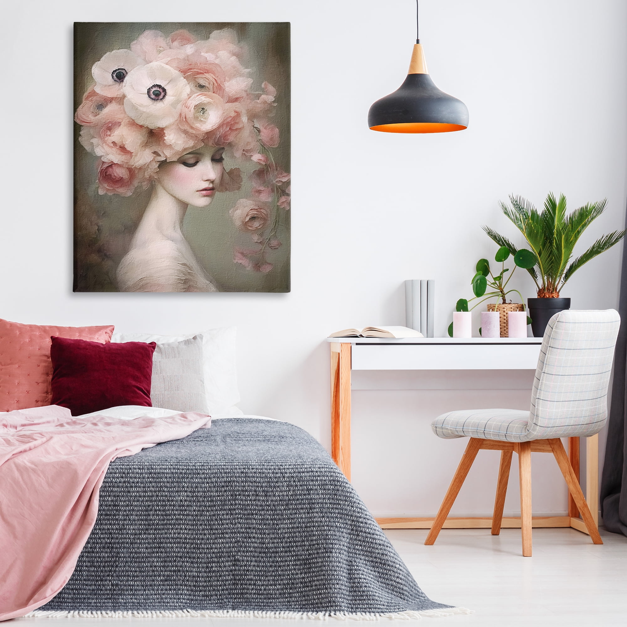 Stupell Industries Woman & Blush Florals Novelty Painting Gallery Wrapped Canvas Art Print Wall Art, 36 x 48
