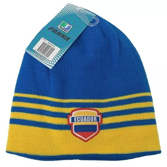 Ecuador Reversible Beanie, Uncuffed Knit Hat, Blue/Yellow