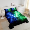thumbnail image 4 of Erosebridal Blue Lightsaber Bedding Sets King with Comforter, Games Neon Light Sword Duvet Insert, Starry Sky Decor, Reversible, 4 of 8