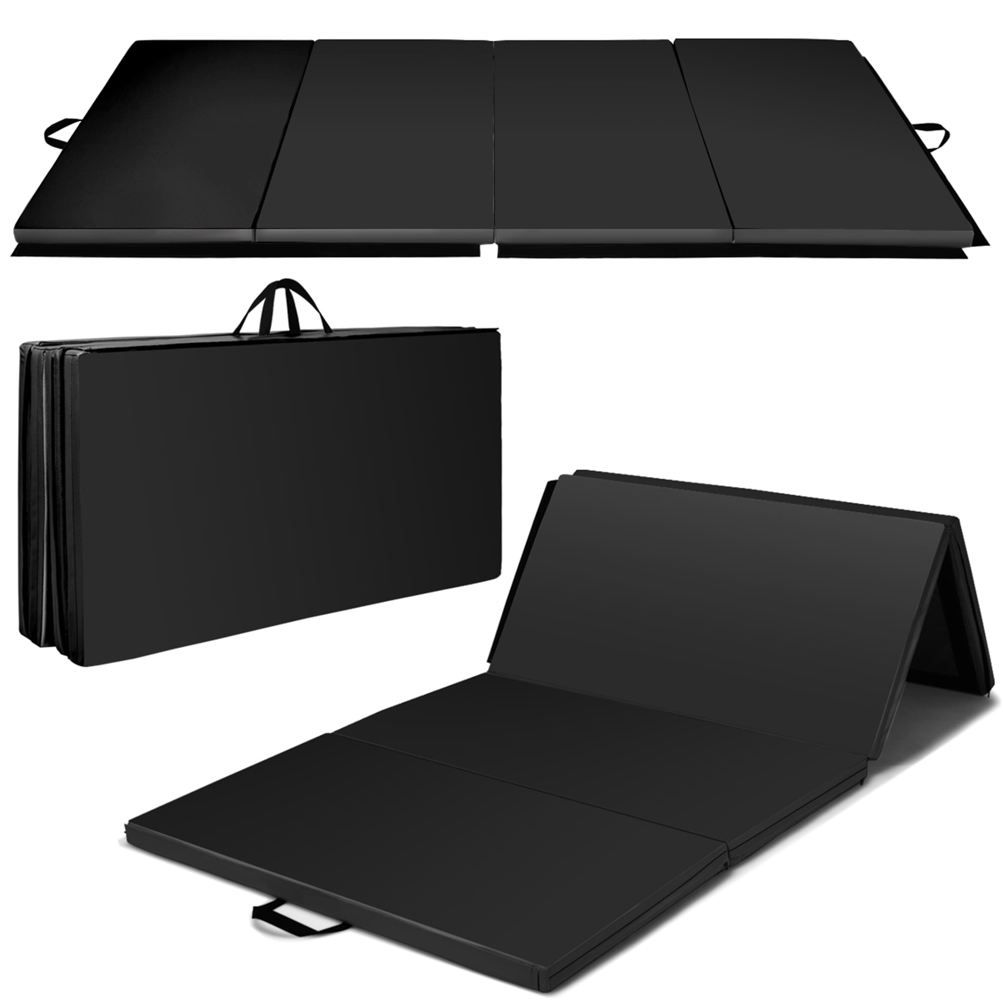 Gymax Foldable Gymnastics Exercise Mat Tumbling Pad 4 Ft. x 8 Ft. with Carrying Handles, Black