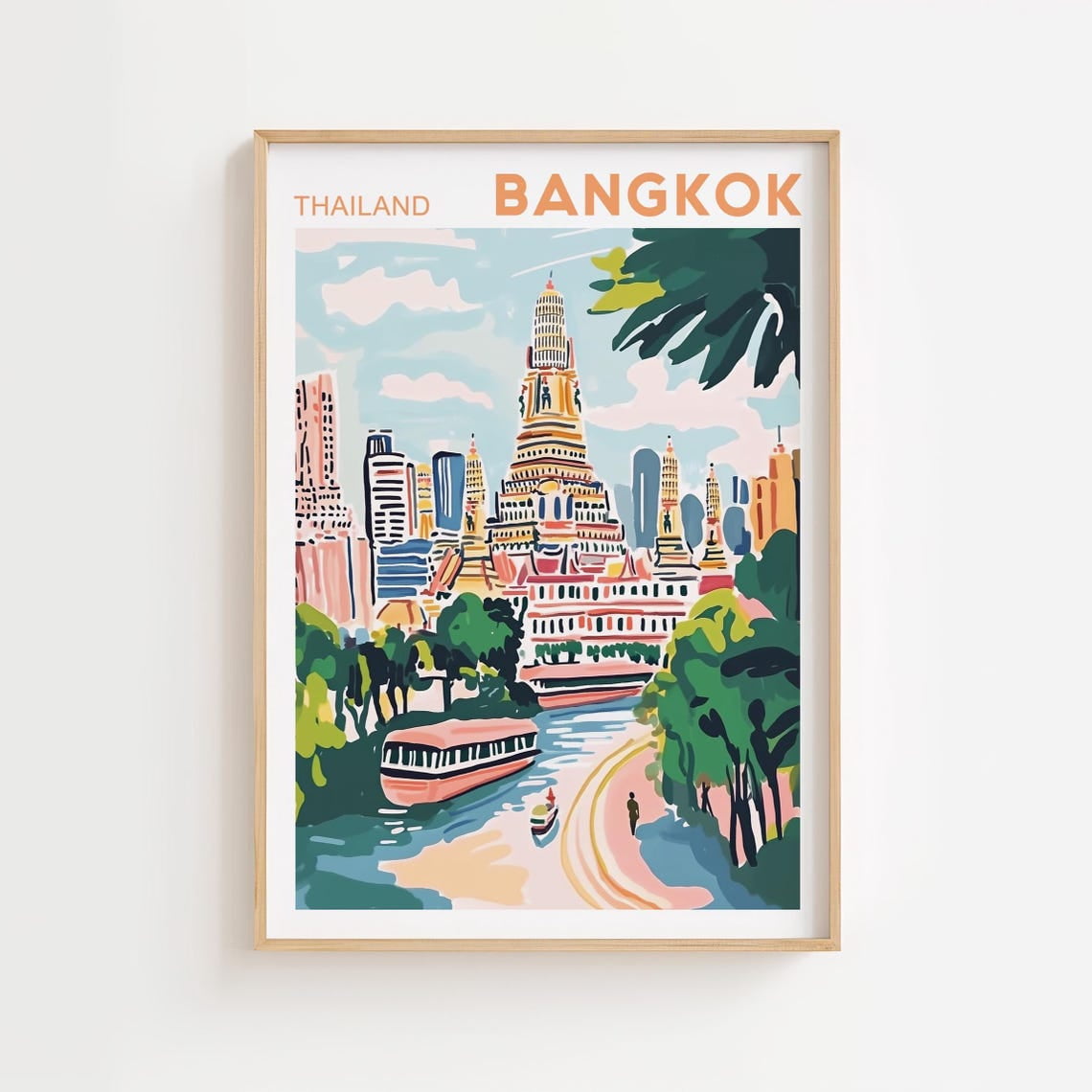 Bangkok Thailand Poster, Vintage Asian City Travel Wall Art