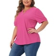 thumbnail image 4 of Agnes Orinda Women's Plus Size Tops Hollow Casual V Neck Short Sleeves Summer Blouse Shirts 2X Hot Pink, 4 of 6