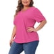 thumbnail image 4 of Blusas de verano de talla grande para mujer Agnes Orinda, con escote en V, mangas cortas, color rosa intenso, 4 of 6