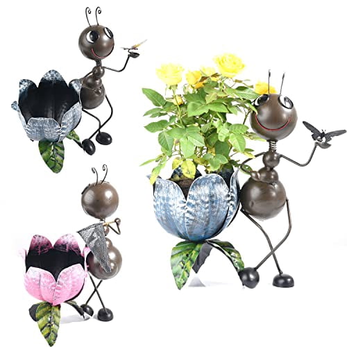 Sungmor Metal Home Garden Planters Outdoor 15" Ant Statues Decorative Flower Pots 2PCS