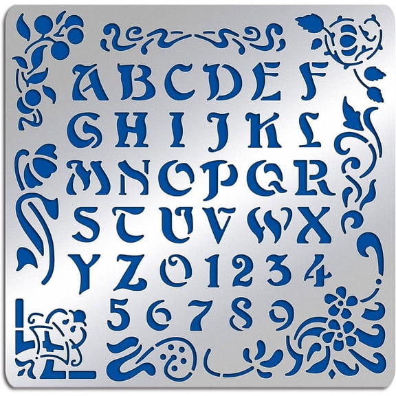 1pc Matte Artistic Metal Letters Stencils A to Z Alphabet & Number & Flower Vine Stencil Template for Painting Wood Burning Engraving Scrapbooking 15.6x15.6cm Stainless Steel