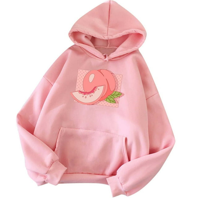Pompotops Chandails en Molleton à Capuche pour Femmes, Imprimé Fraise, Manches Longues, Décontracté, avec Poche