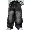 thumbnail image 2 of LRen Black Jeans for Boys High Waisted Elastic Waist Baggy Denim Pants Boy Casual Baggy Fashion Long Trousers Streetwear with Pockets,Black,9-10 Years, 2 of 8