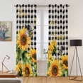 thumbnail image 2 of Sunflower Bee Kitchen Curtains 84 Inch Length, Black Buffalo Plaid Botanical Leaf Floral Grommet Top Bedroom Living Room Curtains, Light Filtering Cafe Curtain Drapes 2 Panels Set 84''x84'', 2 of 9