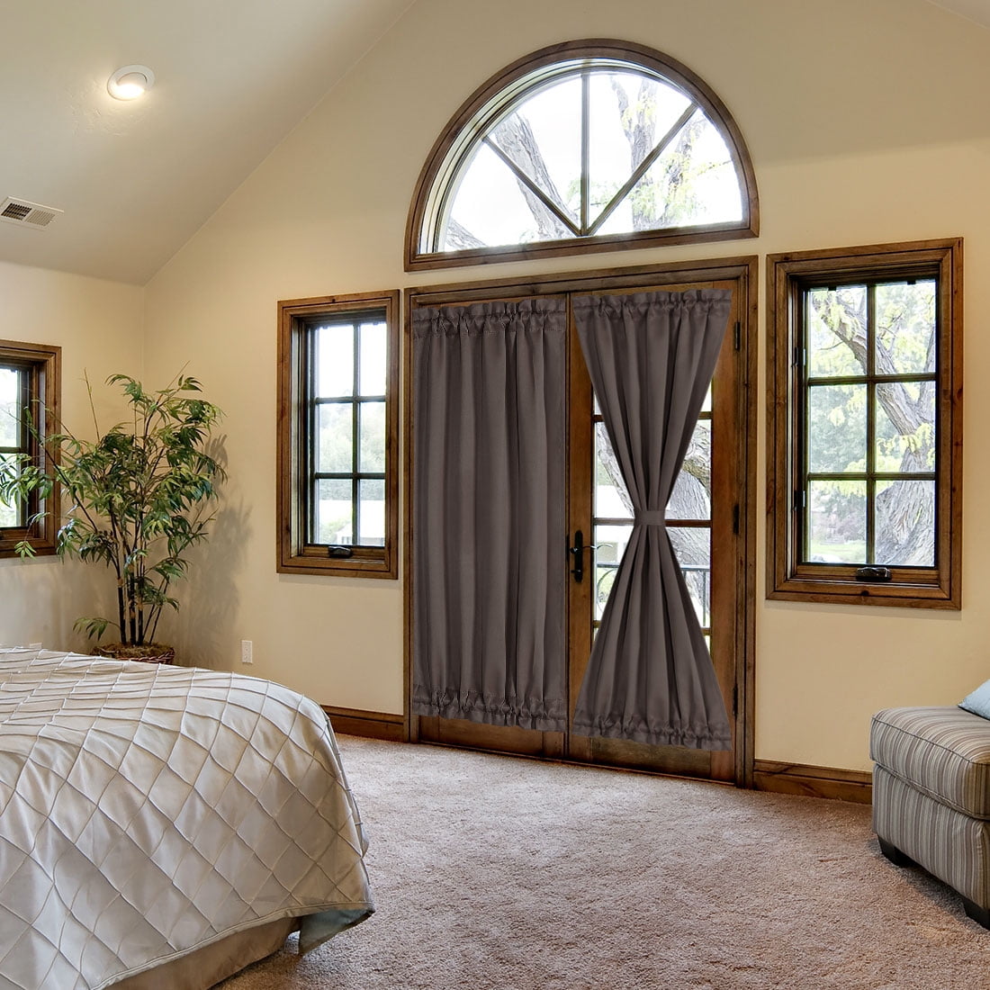 Unique Bargains Solid Window French Door Curtain Panel Coffee 25" x 72"
