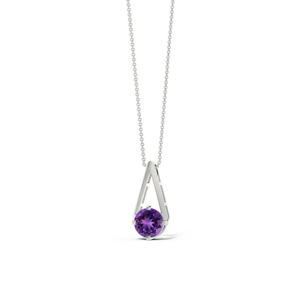 ANGARA 0.8 Ct Natural Round Shape Amethyst Triangle Pendant Necklace For Women In Sterling Silver | February Birthstone, Anniversary, Jewelry Gift for Women | Prong Set Amethyst Pendant with Chain