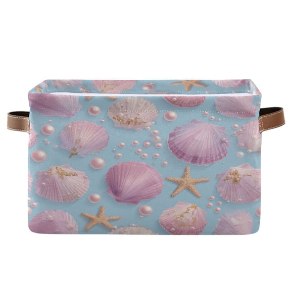1-Pack Square Closet Organizers with Handles Open Basket Bins Seashells and Pearls Pattern Storage Basket for Home Office