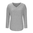 thumbnail image 5 of Blouse for Women Casual New Women's Sweaters Fall Lightweight Long Sleeve V Neck Tunic Tops Casual Looses Curved Hem Knitted Solid Clothing Gray S, 5 of 8