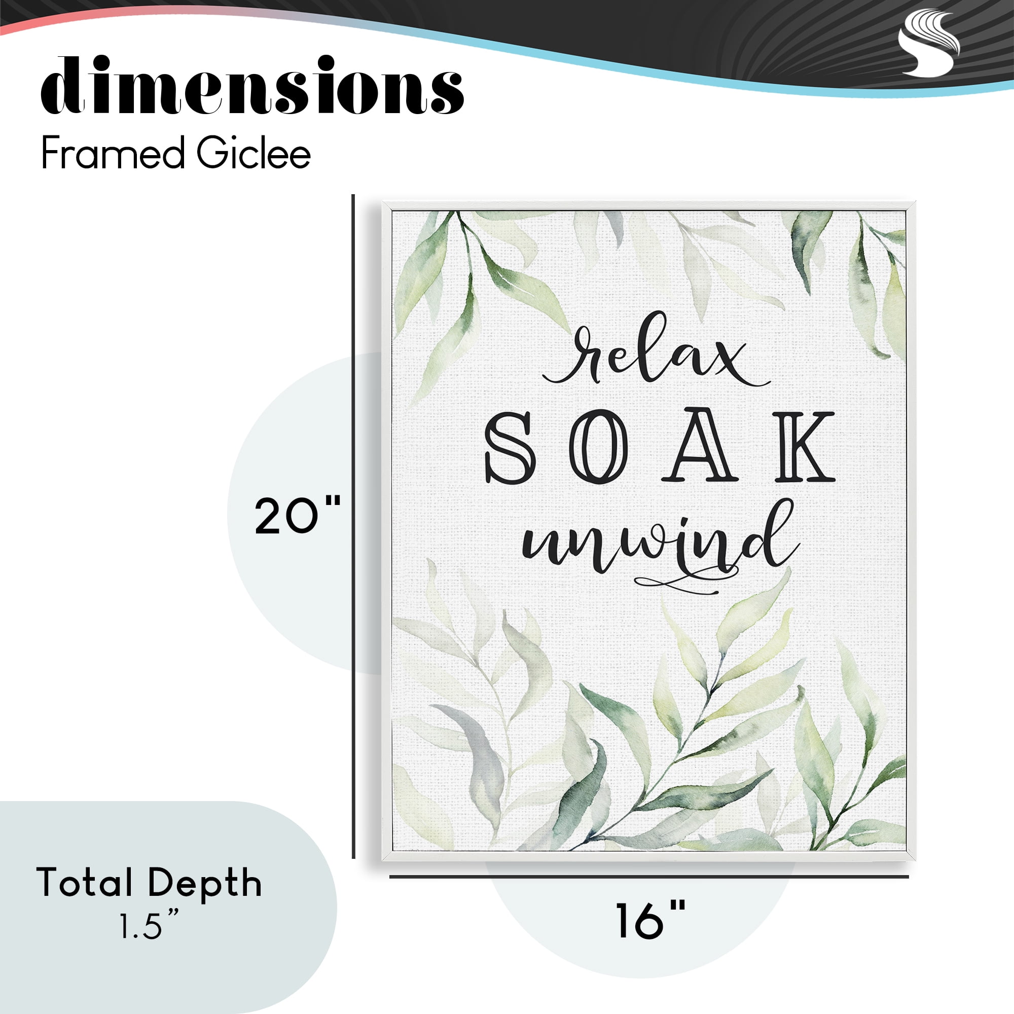 Soak & Unwind with Leaves White Framed Giclee Art, design by Lettered and Lined