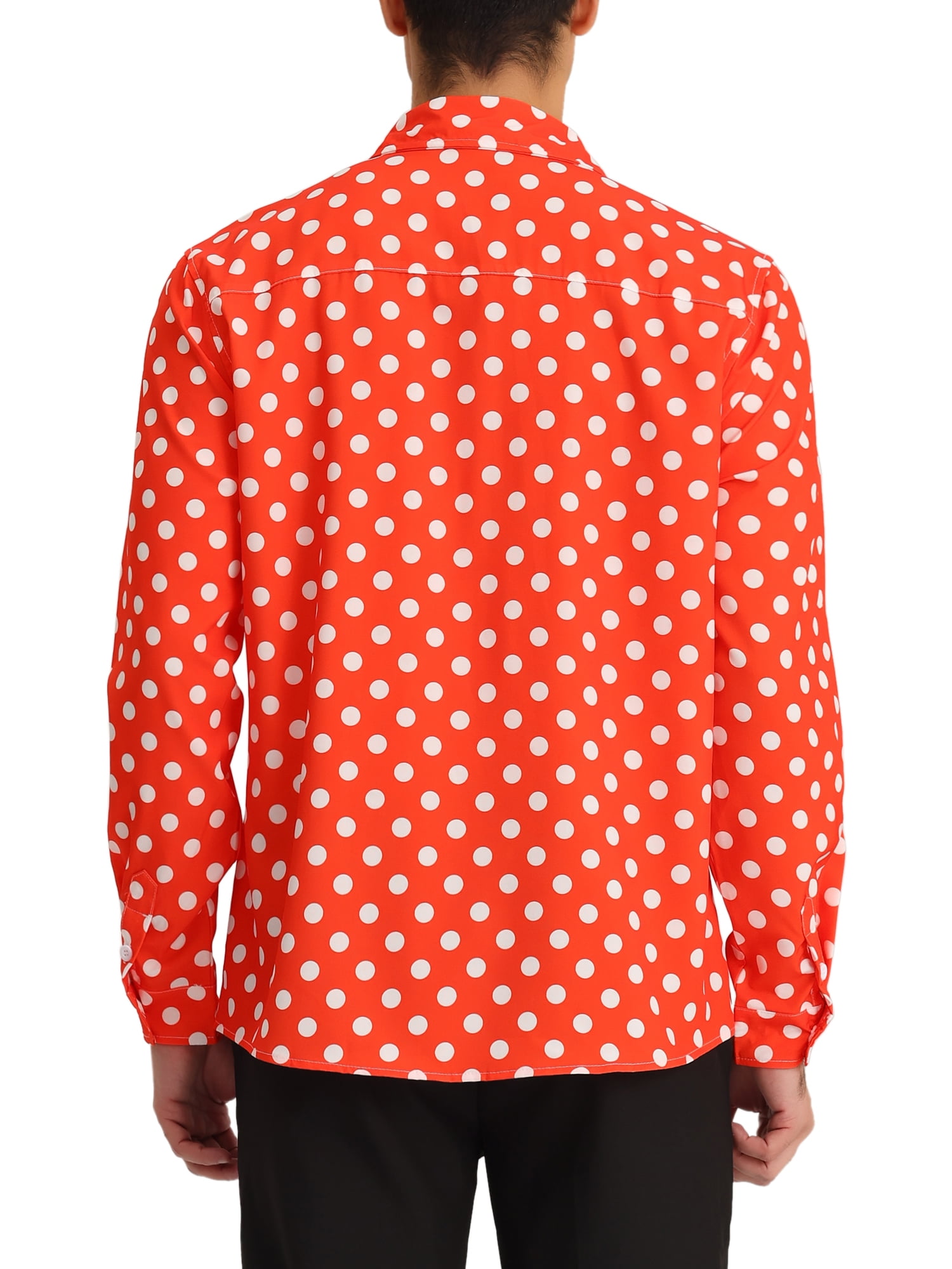 Unique Bargains Men's Polka Dots Print Dress Shirt Long Sleeves Casual Shirts M Red