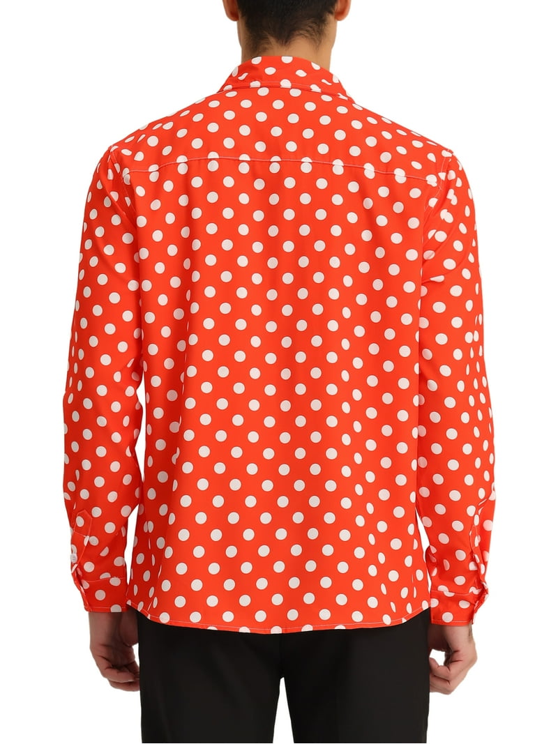 Unique Bargains Men's Polka Dots Print Dress Shirt Long Sleeves