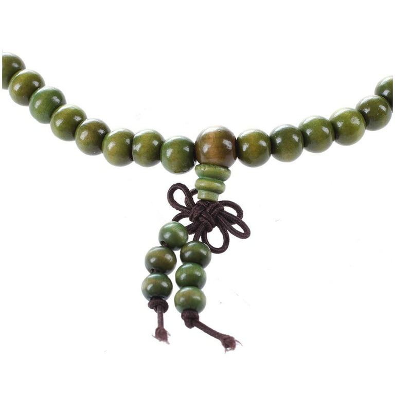 Olive Green Sandalwood Beads Buddha Buddhist Stretch Necklace Rosary 29 