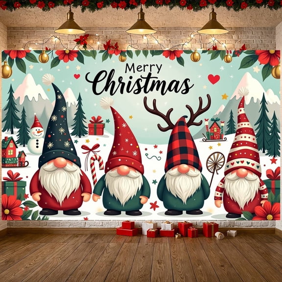 Gnome Pattern Christmas Banner Snowflake Design Gnome Display Red Green Color Gift Decor Xmas Backdrop for Christmas Party Holiday Decoration Indoor Event